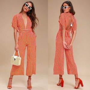 Faithfull the Brand Red and White Gingham Jumpsuit